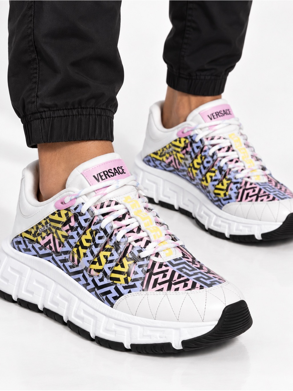VERSACE Men's Trigreca White Platform Multicolor Monogram Sneakers Size …